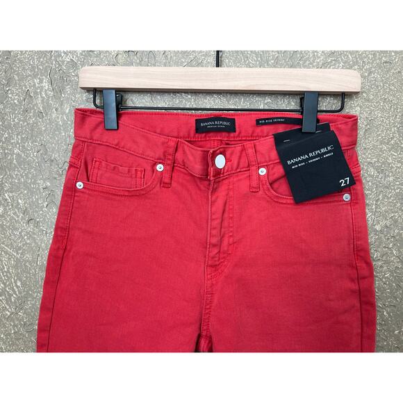 Banana Republic Mid Rise Skinny Vamp Red Jeans Raw Hem Ankle Denim Size 27 - Picture 4 of 11